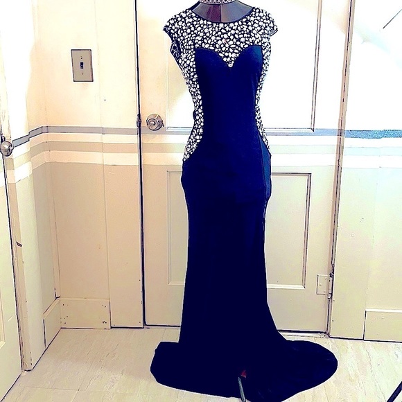 CQ by CQ Black Drop-waist   Netted & Stoned Evening  Dress size  back Zipper M - Picture 1 of 15